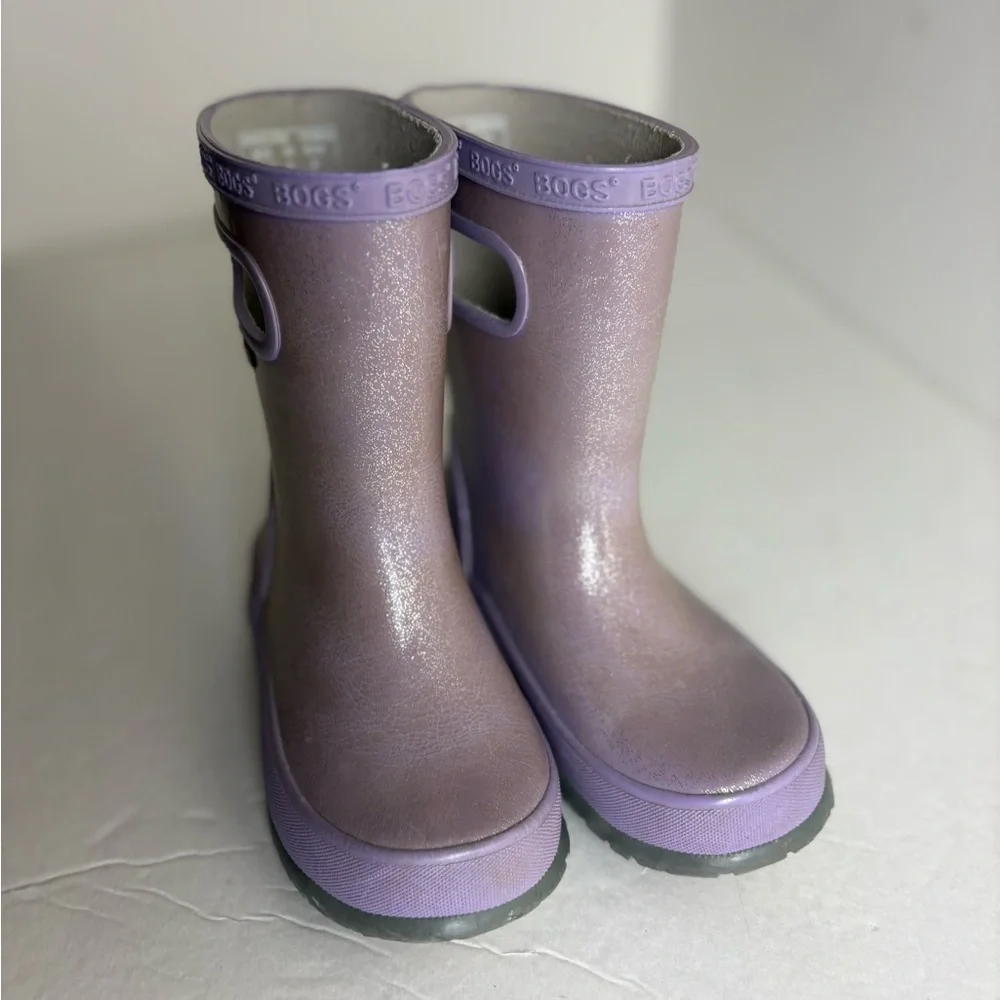 Bogs Skippers Glitter / Silver lilac Purple Rain Boots mid calf size 8